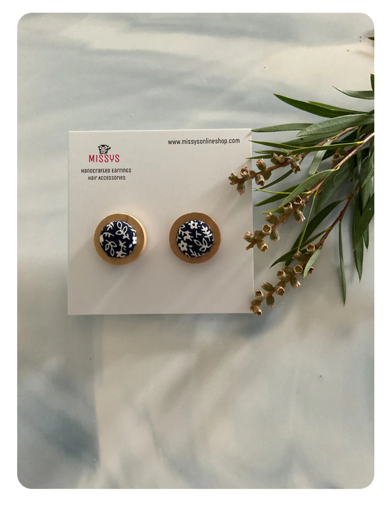 Fabric Wooden Bezel Earrings