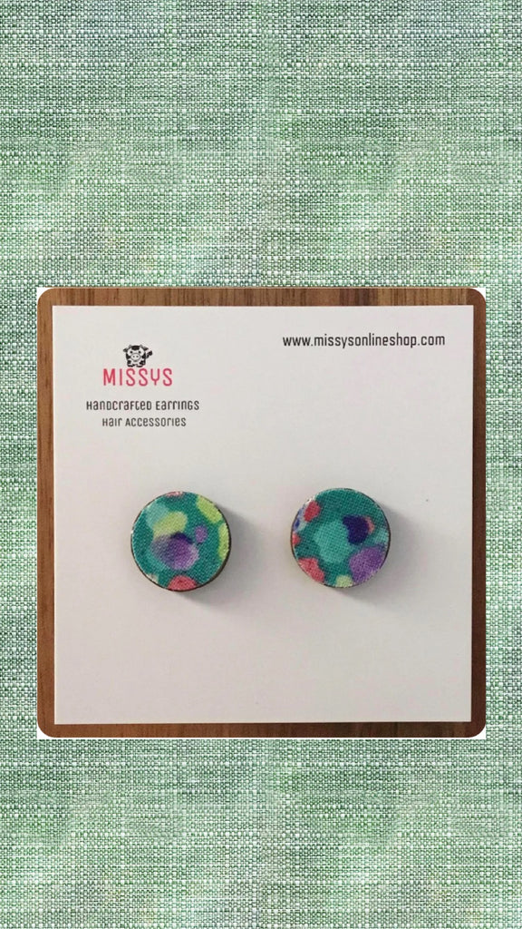 Fabric covered Wooden Stud Earrings