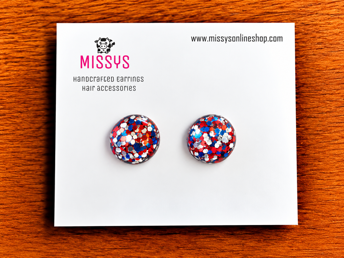 Red, White and Blue Glitter Stud