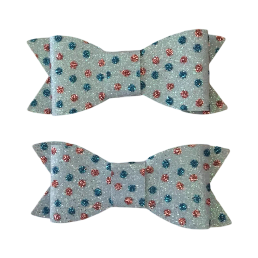 Blue Glitter Dot Bow Clips set