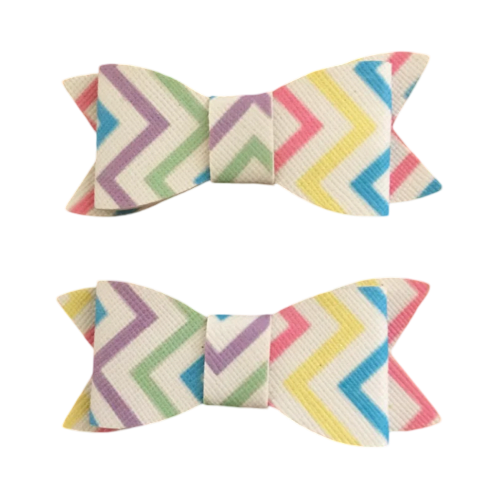 Multi-coloured Zig-Zag bow clips set