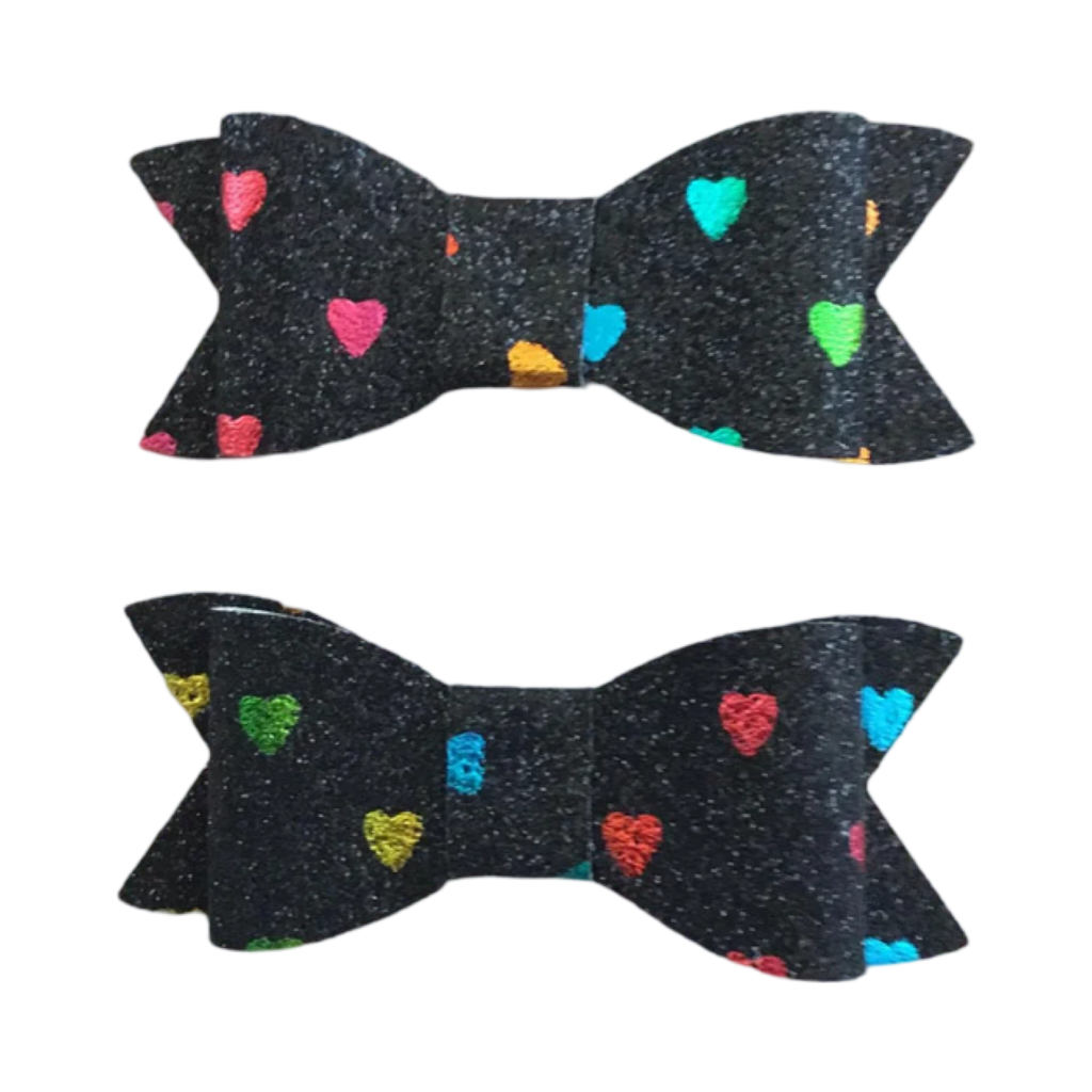 Multi-coloured Glitter Hearts Bow clips set
