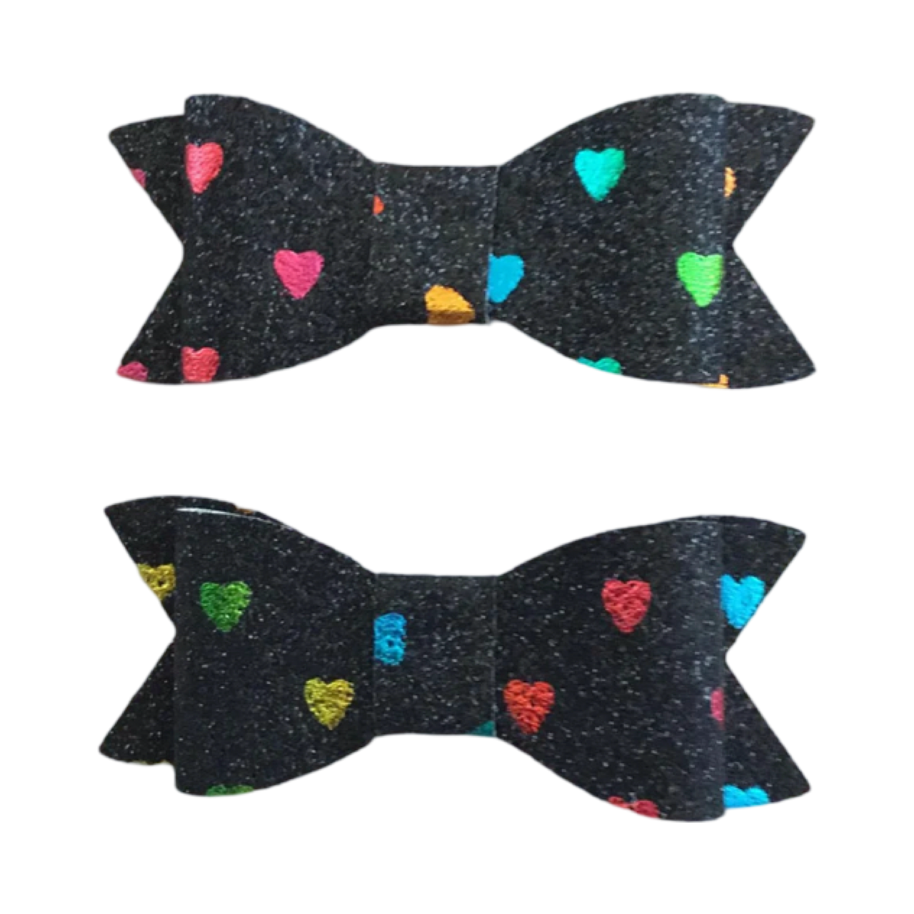 Multi-coloured Glitter Hearts Bow clips set