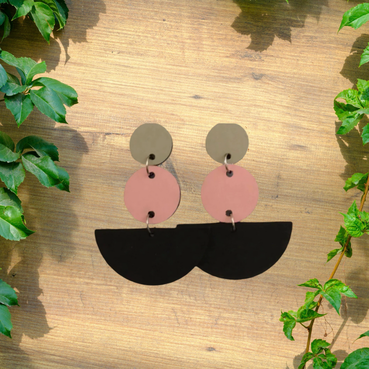 Pastel Grey Pink and Black Wooden Trio