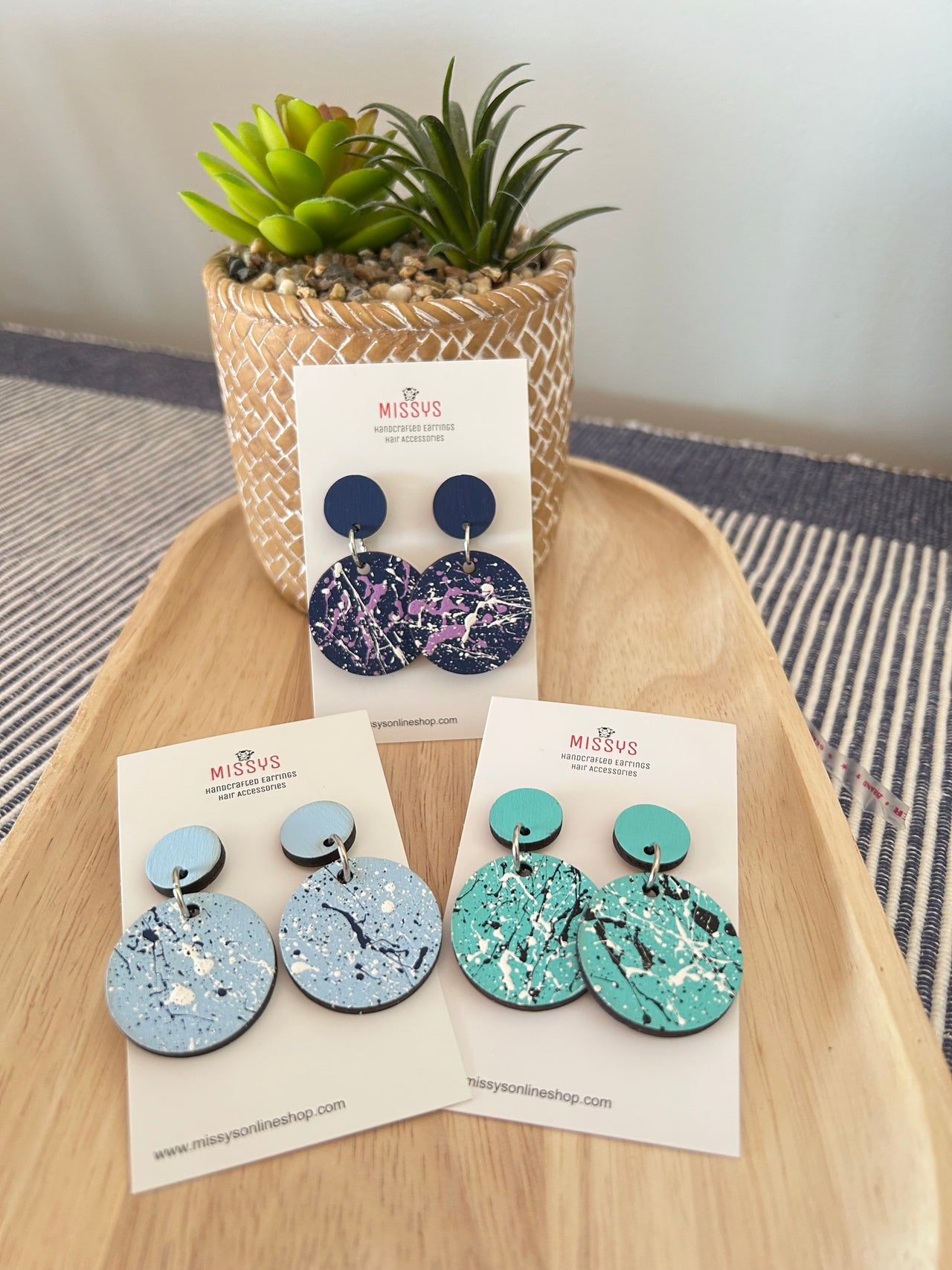 Wooden Dangles "Splatter' style Gift Pack Save 15% 3 pairs of earrings