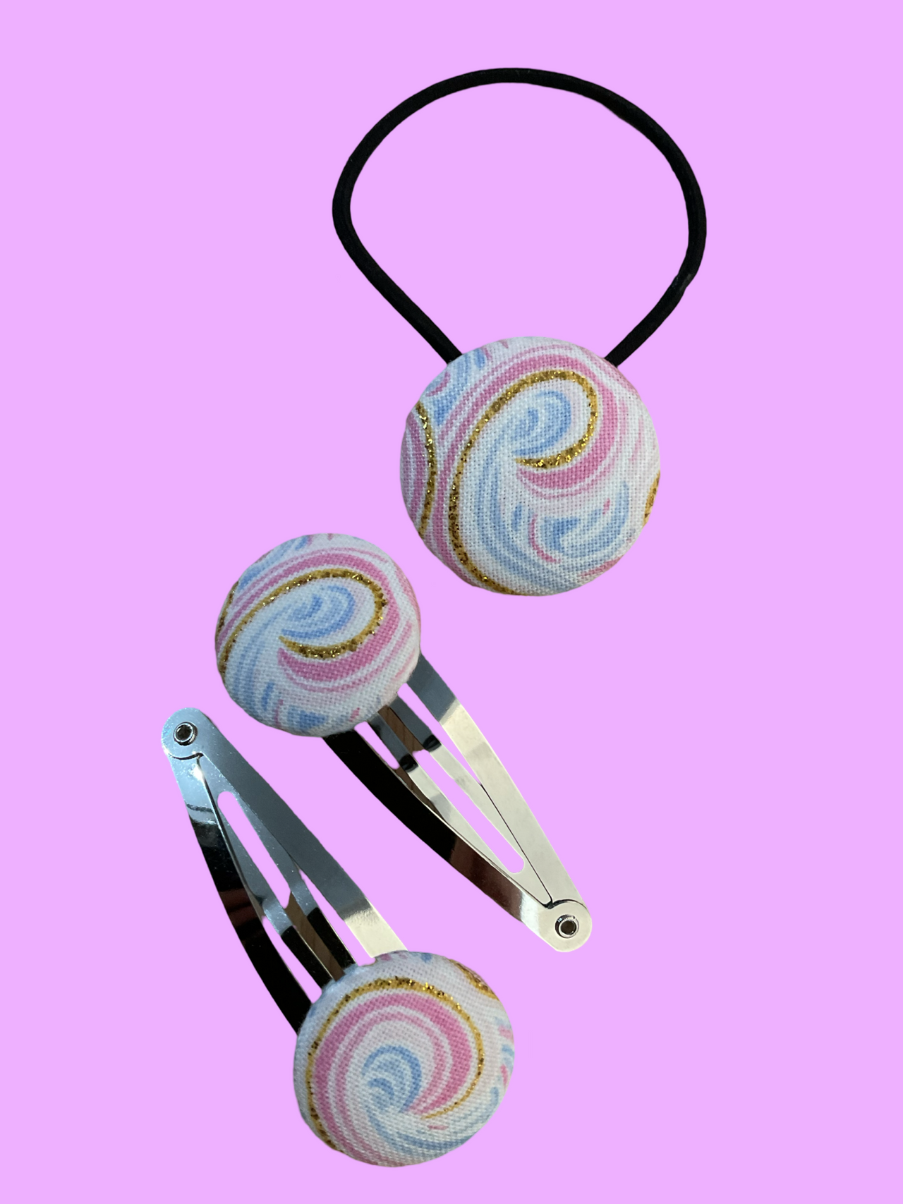 Swirls with Glitter Hair tie and hair clips set