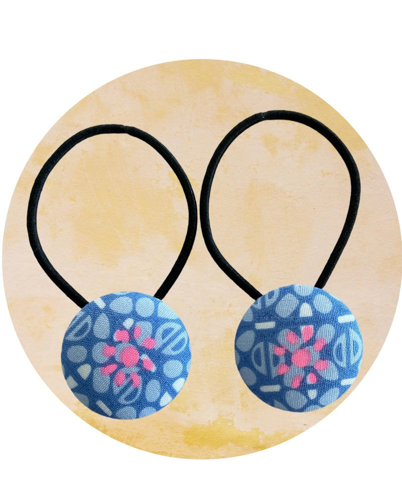 Hair Ties 2 pack   Pink blue Floral