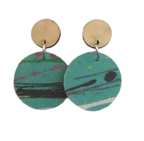 Aqua Splatter Fabric Wooden Dangles