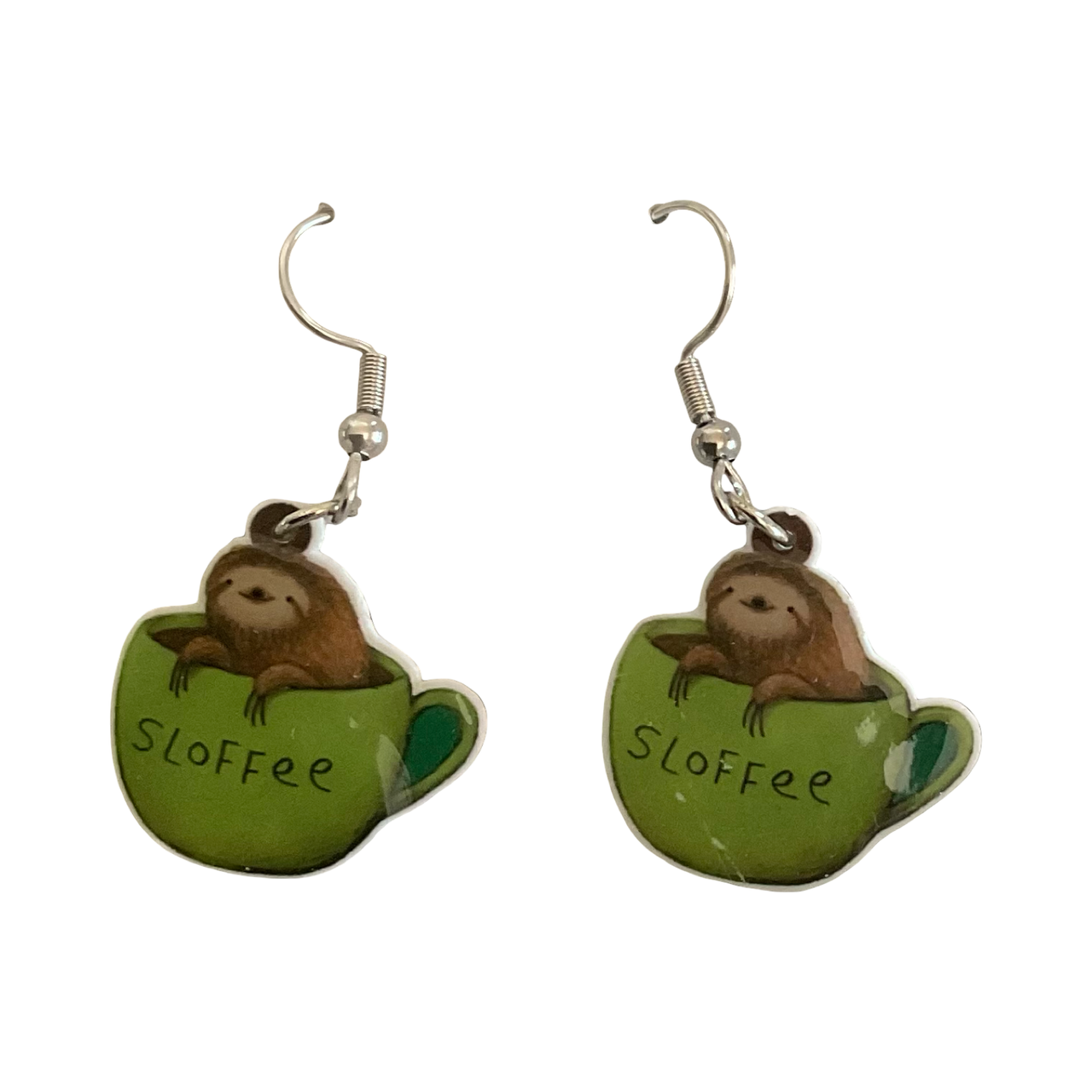 ‘SLOFFEE’ Sloth- in - a - coffee cup - earrings 2 styles