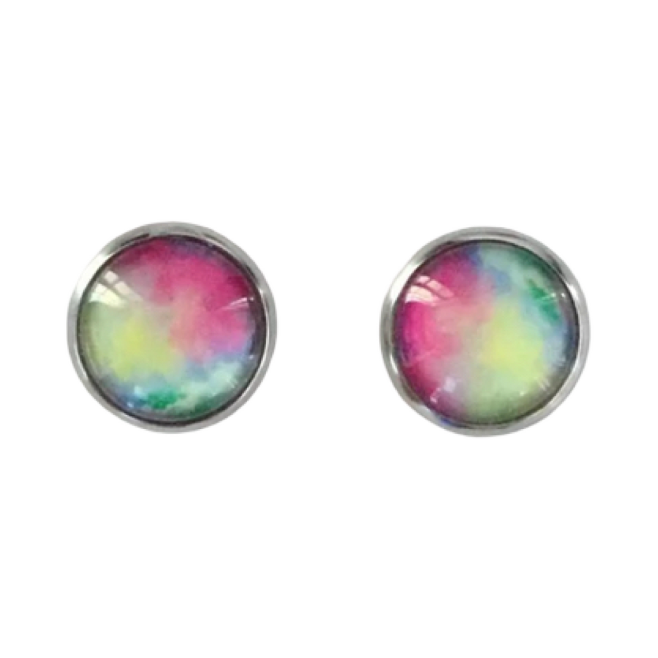 Rainbow glass dome earrings 12mm