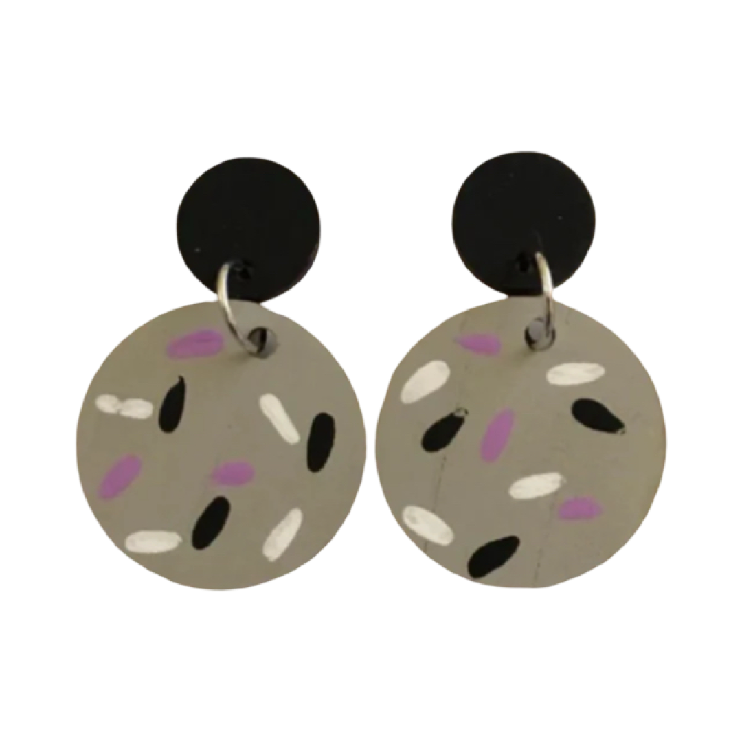 Wooden Dangles Grey and Purple Sprinkle