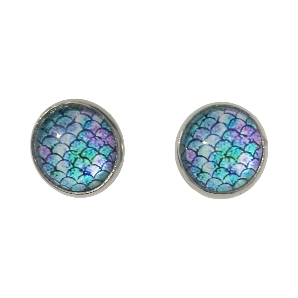 Mermaid Scales Glass Dome Earrings 12mm 3 designs