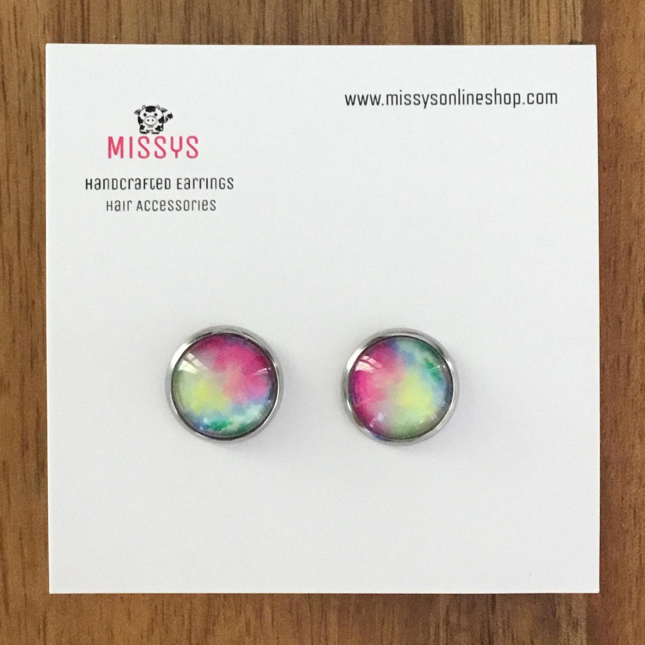 Rainbow glass dome earrings 12mm