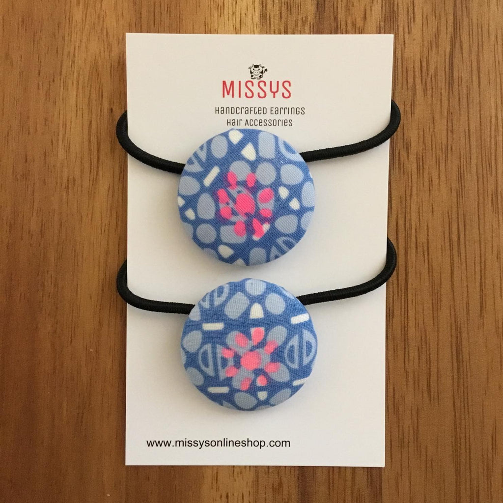 Hair Ties 2 pack   Pink blue Floral