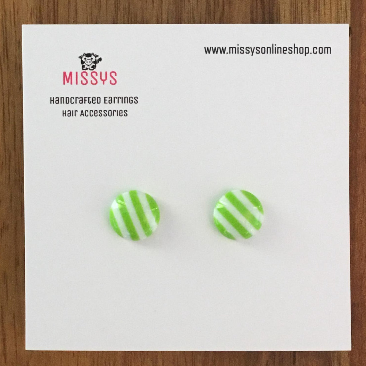 Green and White Stripe Earrings