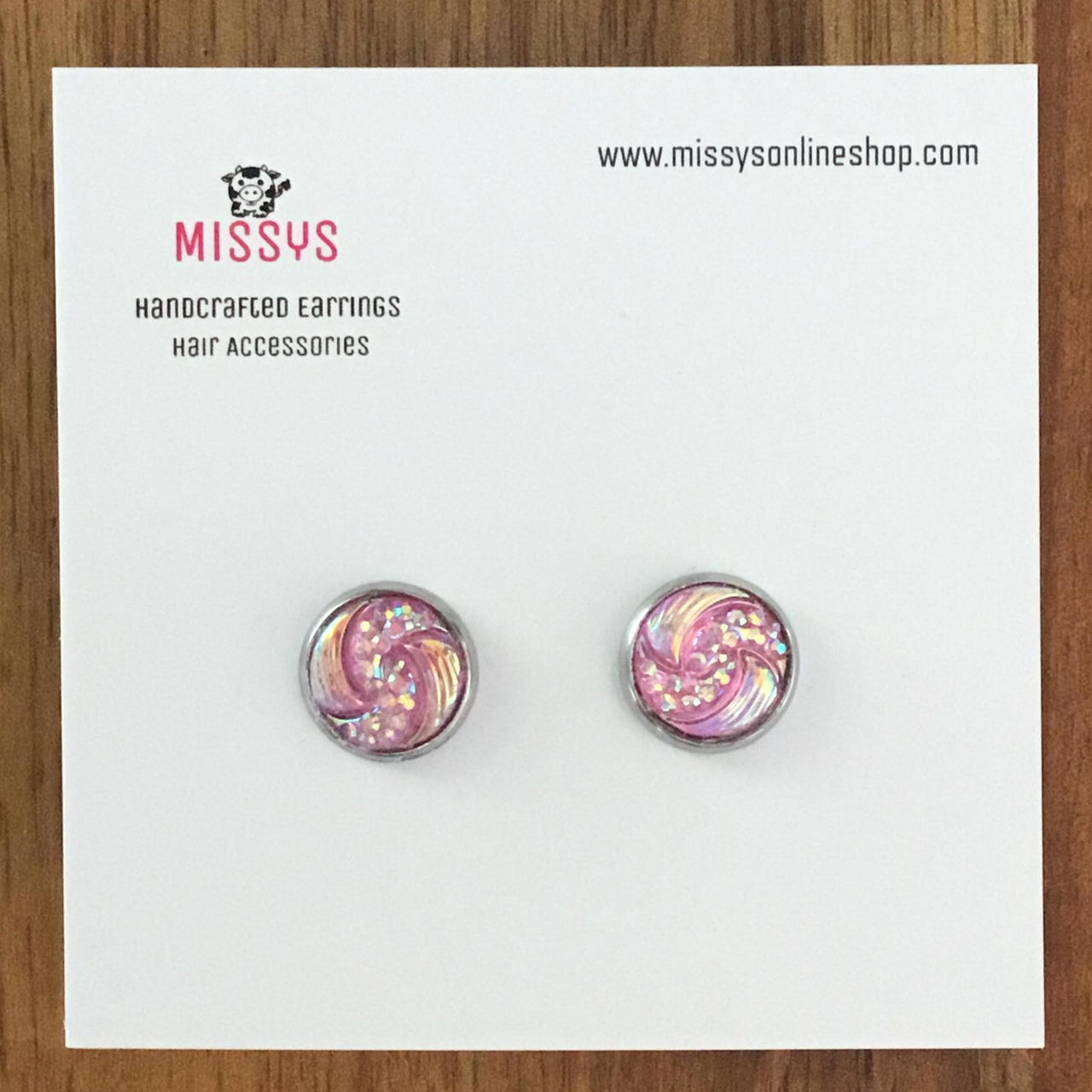 Pink swirl sparkle earrings